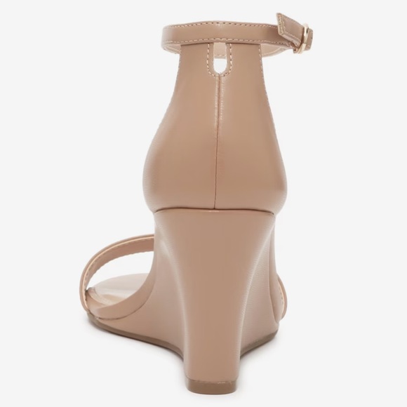 KELLY & KATIE • Warm Taupe Tan Baby Lambskin Himesta Wedge Sandal Heel - Picture 5 of 10